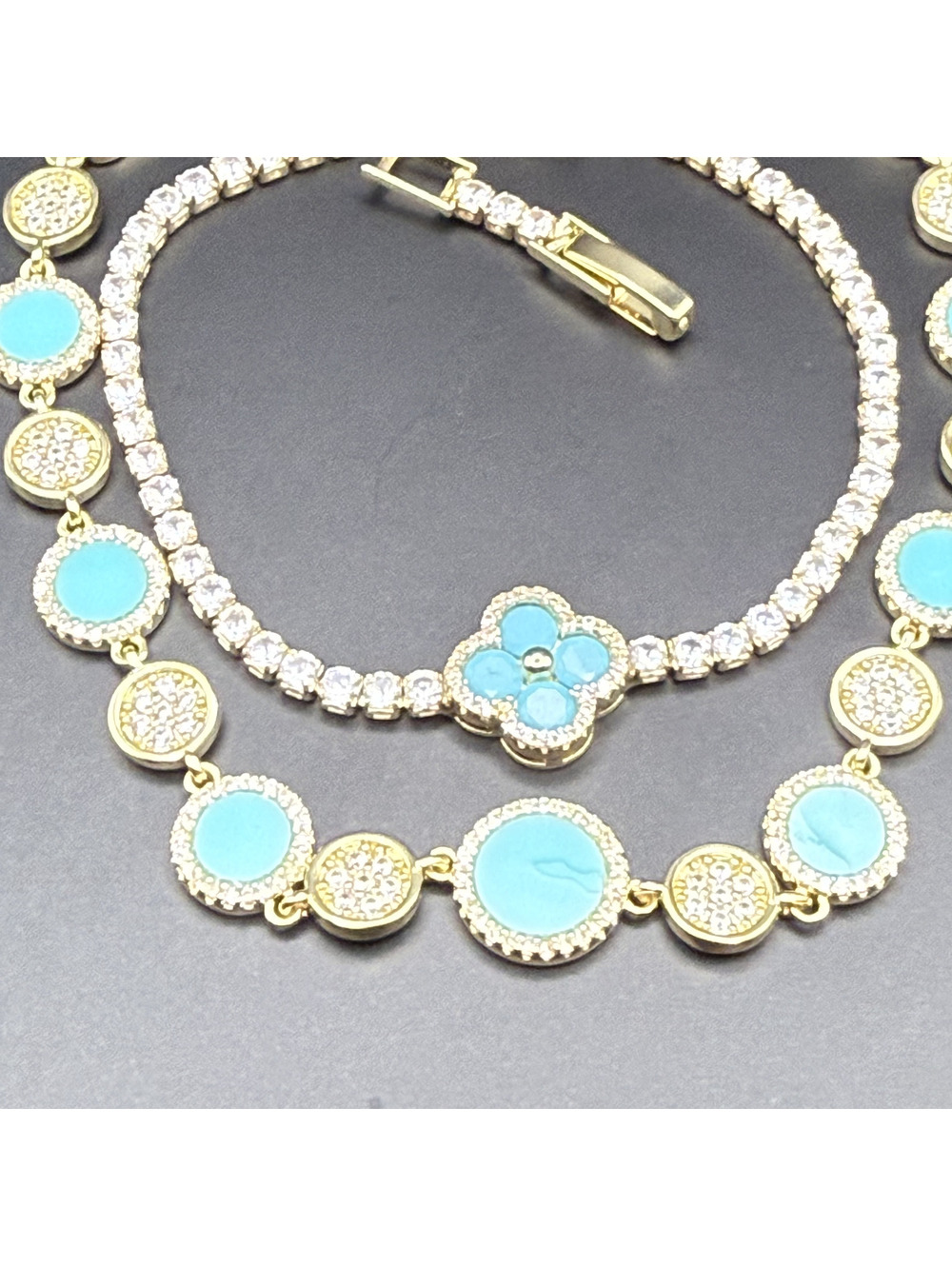 candy+clover boho turquoise clover coin gold tone bracelet stack (2 pieces)